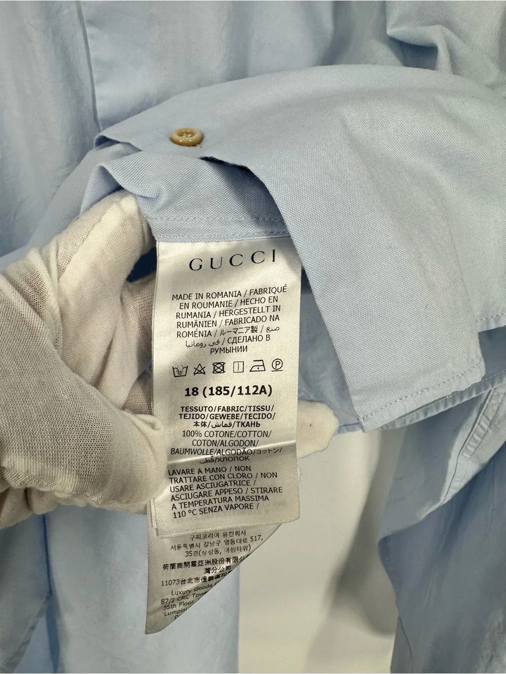 GUCCI French Cuff Vintage Pointed Collar Uniform Staff Dress Shirt Light Blue